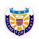 Shield badge with "PBS" at top and "Aflame For Truth" text, featuring a crest with radiating lines.